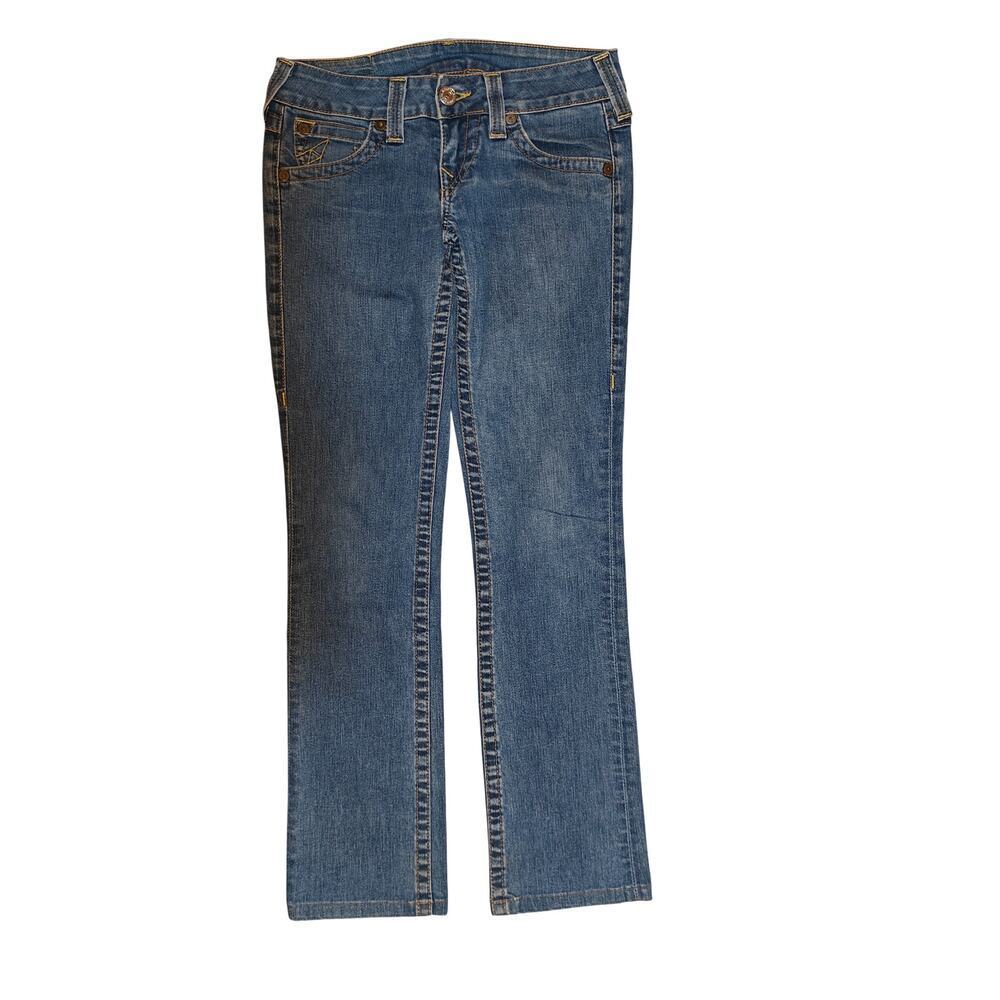 True Religion Bootcut Jeans Womens Denim Blue Mid Rise Flap Pocket Stitching
